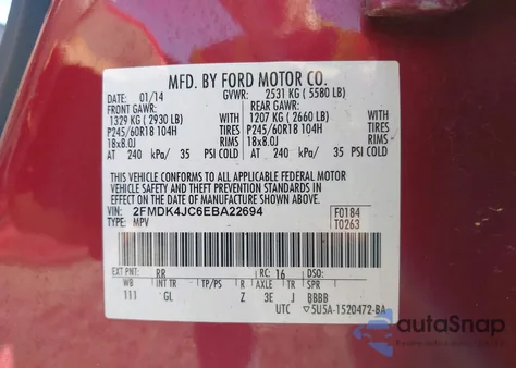 2014 Ford Edge Sel from USA, damaged, VIN 2FMDK4JC6EBA22694